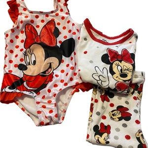 Minnie Mouse bathing suit and pajama combo